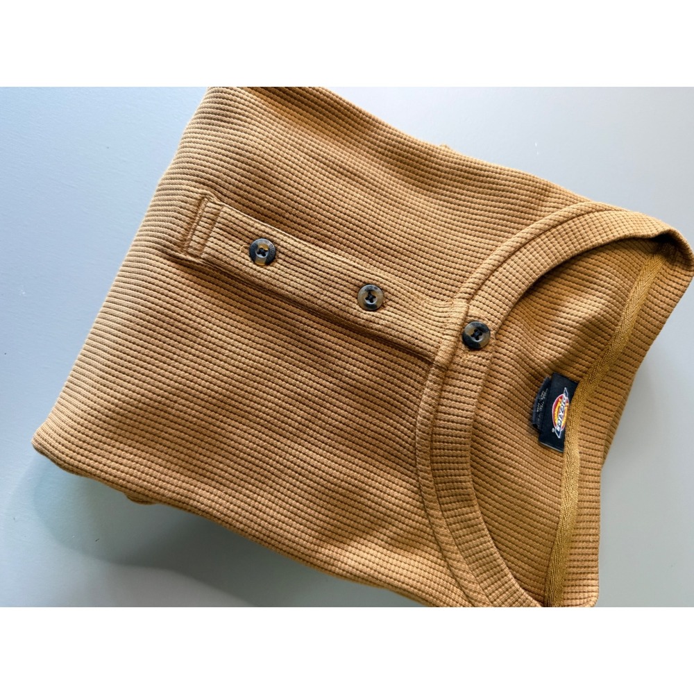Dickies Mens Thermal Henley Shirt Brown Waffle Knit Long Sleeve 3XL A85X30BD